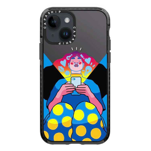 For iPhone 13 Simple Illustration Pattern Full Coverage Phone Case(Personality Girl A)