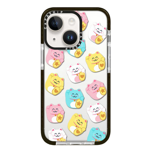For iPhone 13 mini Simple Illustration Pattern Full Coverage Phone Case(Lucky Cat B) - BaskiFit