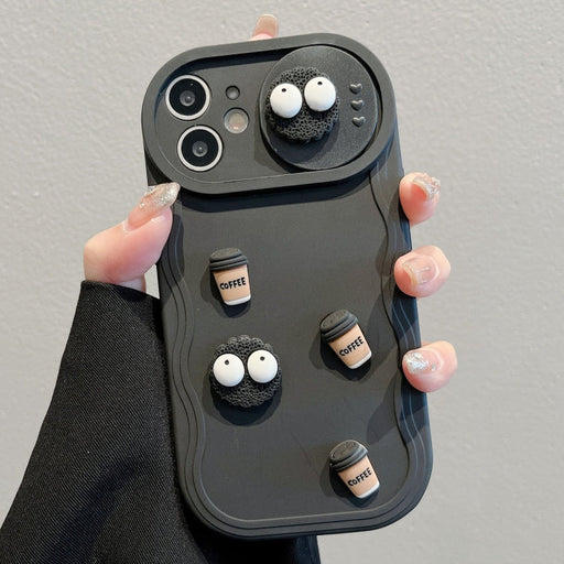 For iPhone 11 Briquettes Sliding Camshield 3D Coffee TPU Phone Case(Black) - BaskiFit