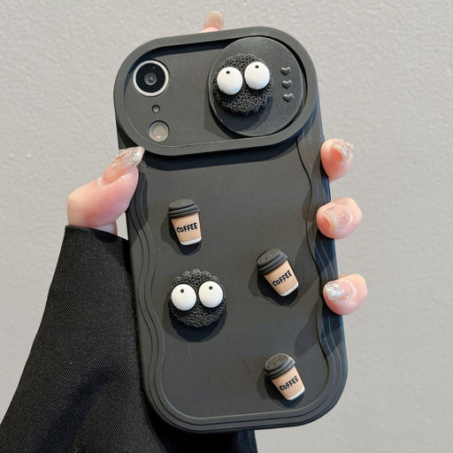 For iPhone XR Briquettes Sliding Camshield 3D Coffee TPU Phone Case(Black) - BaskiFit