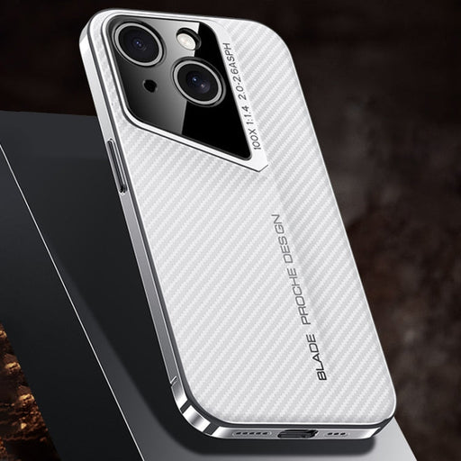 For iPhone 13 Carbon Fiber Texture PC Phone Case(White) - BaskiFit