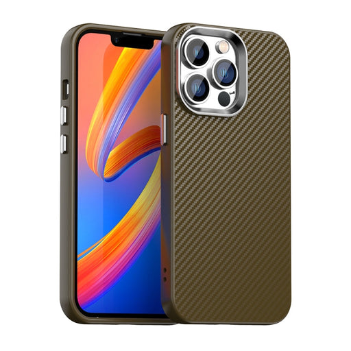 For iPhone 12 Pro Max Carbon Fiber Series IMD Phone Case(Brown) - BaskiFit