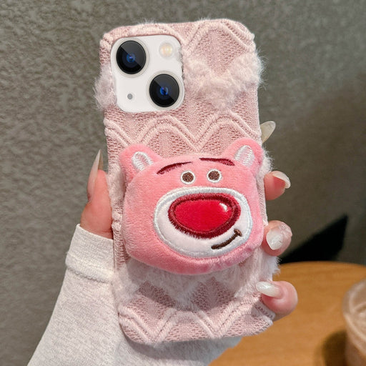 For iPhone 13 Doll Plush PU Hybrid PC Phone Case(Pink) - BaskiFit