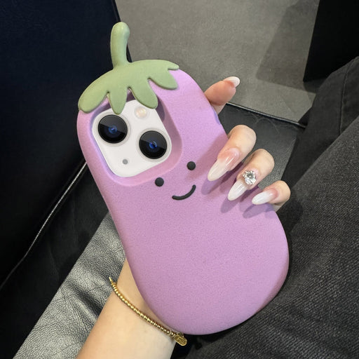 For iPhone 13 Cartoon 3D Silicone Phone Case(Eggplant) - BaskiFit
