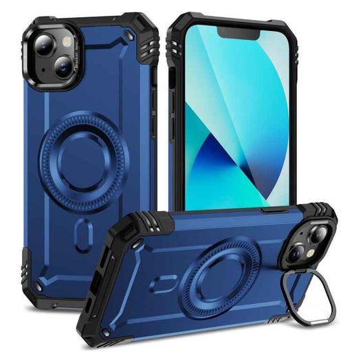 For iPhone 13 Lens Holder MagSafe Phone Case(Blue)