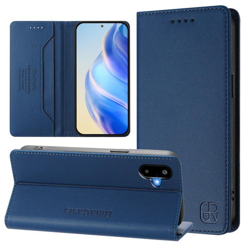 For Samsung Galaxy M06 5G / F06 5G RC01 Dual-Folded Magnetic Suction RFID Leather Phone Case(Dark Blue)