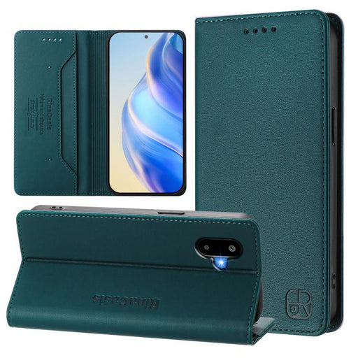 For Samsung Galaxy M06 5G / F06 5G RC01 Dual-Folded Magnetic Suction RFID Leather Phone Case(Dark Green)