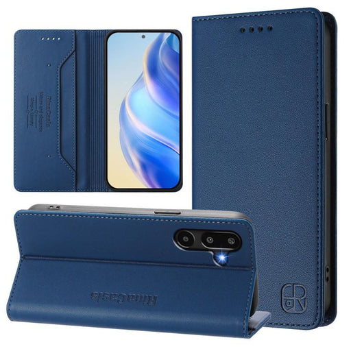 For Samsung Galaxy M16 / F16 5G Global RC01 Dual-Folded Magnetic Suction RFID Leather Phone Case(Dark Blue)