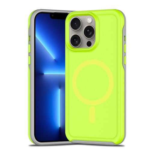 For iPhone 13 Pro Shockproof MagSafe Armor PC Hybrid TPU Phone Case(Fluorescent Green+Gray) - BaskiFit