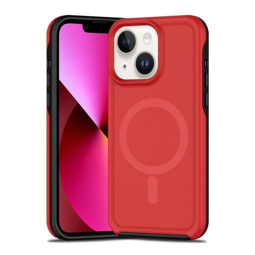 For iPhone 13 Shockproof MagSafe Armor PC Hybrid TPU Phone Case(Red+Black) - BaskiFit