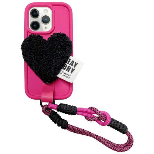 For iPhone 11 Pro Max Creative Plush Heart Design Phone Case with Lanyard(Rose Red) - BaskiFit