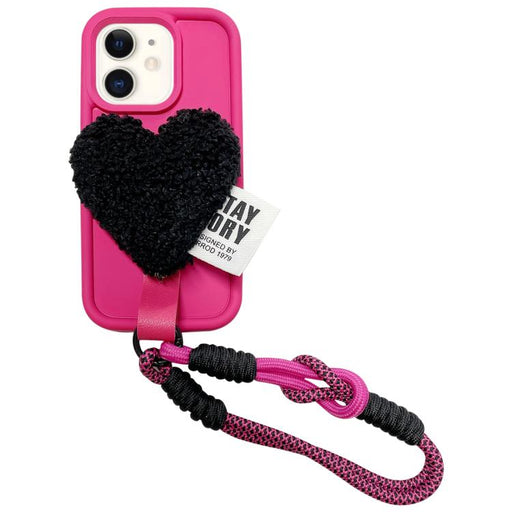 For iPhone 11 Creative Plush Heart Design Phone Case with Lanyard(Rose Red) - BaskiFit