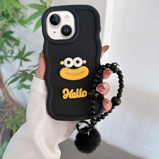 For iPhone 13 Cartoon Sausage Mouth TPU Phone Case with Bead Chain(Black) - BaskiFit