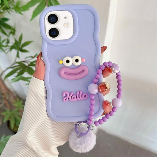For iPhone 11 Cartoon Sausage Mouth TPU Phone Case with Bead Chain(Purple) - BaskiFit