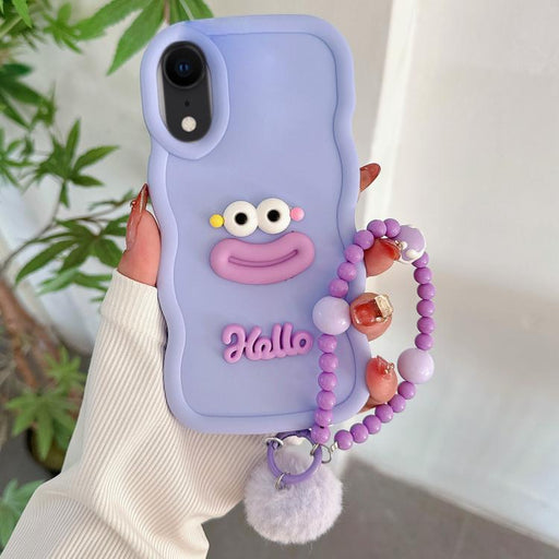 For iPhone XR Cartoon Sausage Mouth TPU Phone Case with Bead Chain(Purple) - BaskiFit