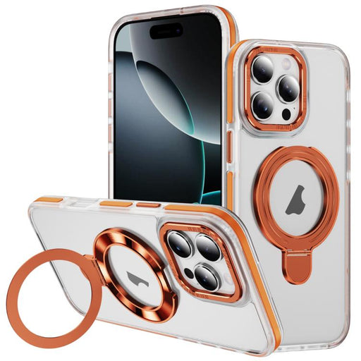 For iPhone 16 Pro Max Two Color TPU Hybrid Acrylic MagSafe Magnetic Holder Phone Case(Orange) - BaskiFit