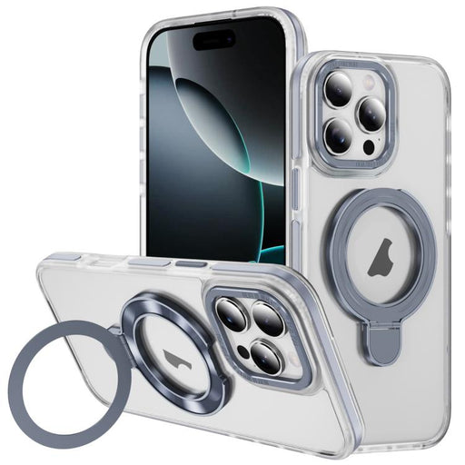 For iPhone 16 Pro Max Two Color TPU Hybrid Acrylic MagSafe Magnetic Holder Phone Case(Grey) - BaskiFit