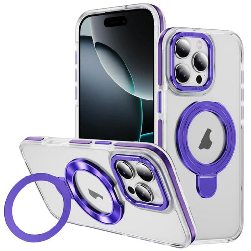 For iPhone 16 Pro Max Two Color TPU Hybrid Acrylic MagSafe Magnetic Holder Phone Case(Purple) - BaskiFit