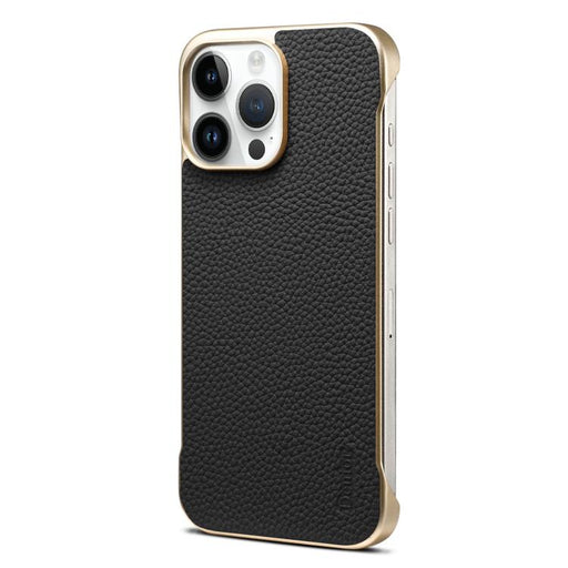 For iPhone 16 Pro Max Denior A20 Genuine Leather Litchi Texture MagSafe Frameless Phone Case(Black) - BaskiFit