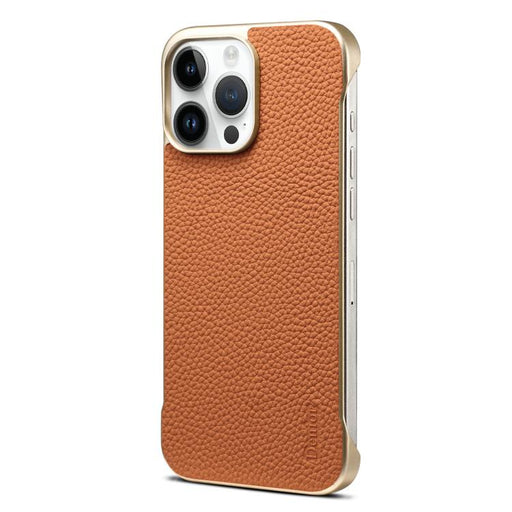 For iPhone 16 Pro Max Denior A20 Genuine Leather Litchi Texture MagSafe Frameless Phone Case(Brown) - BaskiFit