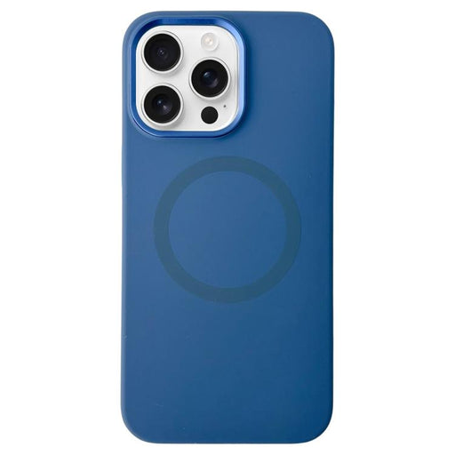 For iPhone 16 Pro Max Metal Frame Liquid Silicone MagSafe Phone Case(Navy Blue) - BaskiFit