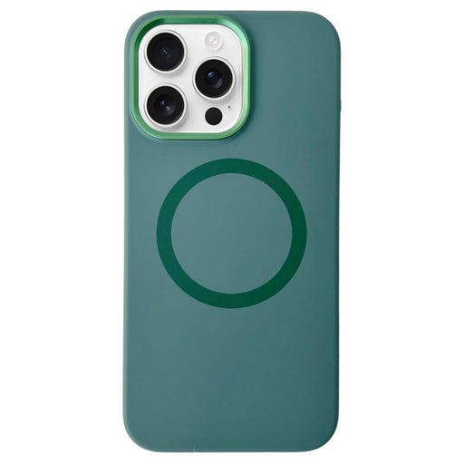 For iPhone 16 Pro Max Metal Frame Liquid Silicone MagSafe Phone Case(Deep Green) - BaskiFit