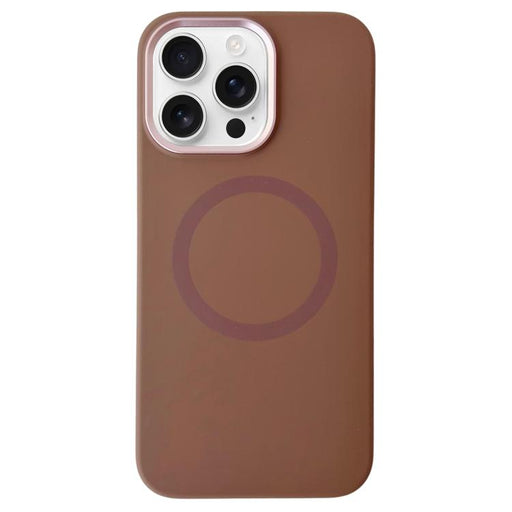 For iPhone 16 Pro Max Metal Frame Liquid Silicone MagSafe Phone Case(Gold Brown) - BaskiFit