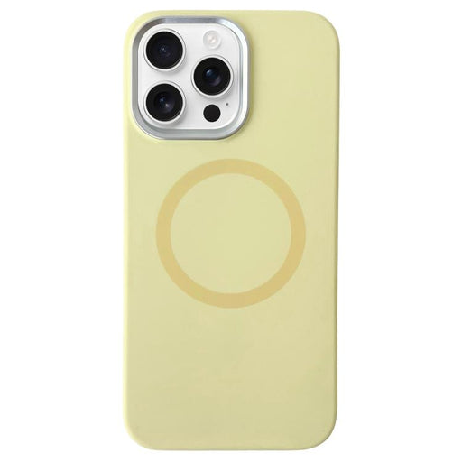 For iPhone 16 Pro Max Metal Frame Liquid Silicone MagSafe Phone Case(Cream Yellow) - BaskiFit