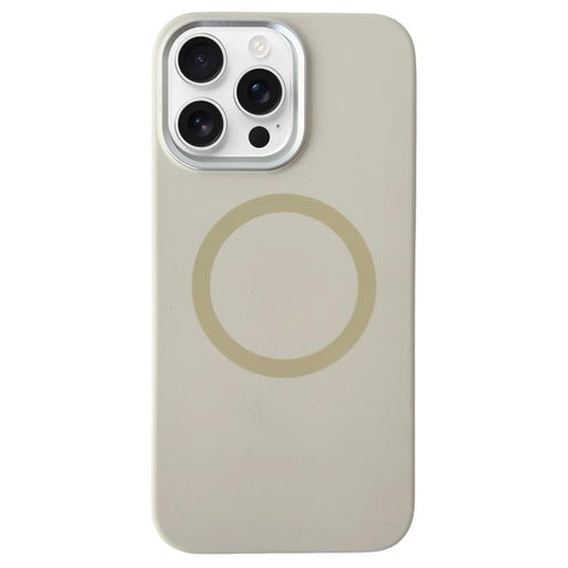 For iPhone 16 Pro Max Metal Frame Liquid Silicone MagSafe Phone Case(Milk Tea White) - BaskiFit