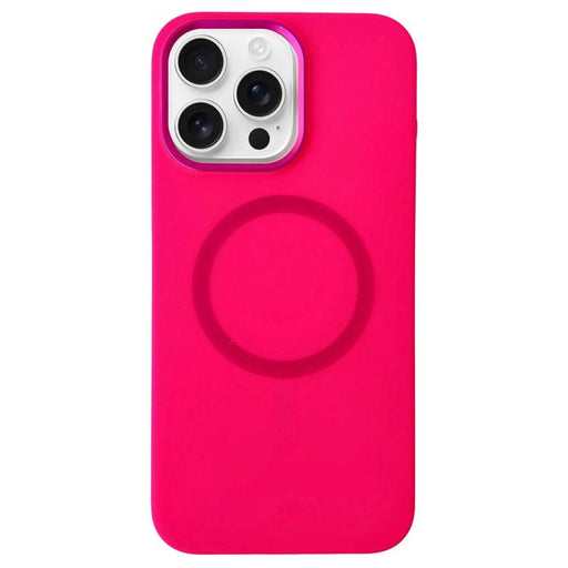 For iPhone 16 Pro Max Metal Frame Liquid Silicone MagSafe Phone Case(Rose Red) - BaskiFit