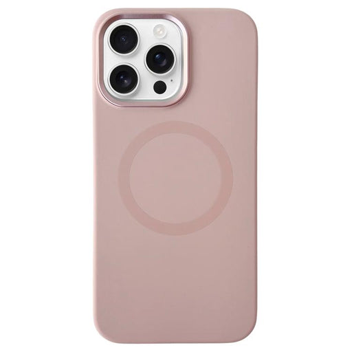For iPhone 16 Pro Max Metal Frame Liquid Silicone MagSafe Phone Case(Cherry Blossom Pink) - BaskiFit
