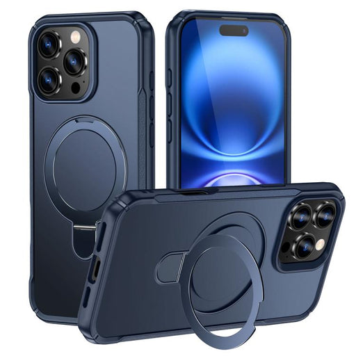 For iPhone 16 Pro Max Skin Feel Magnetic Holder MagSafe Phone Case(Royal Blue) - BaskiFit