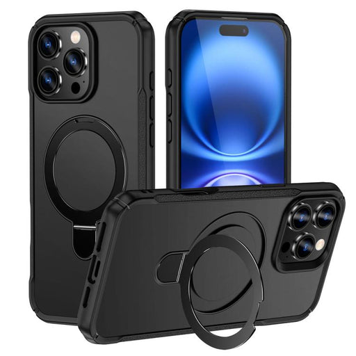 For iPhone 16 Pro Max Skin Feel Magnetic Holder MagSafe Phone Case(Black) - BaskiFit