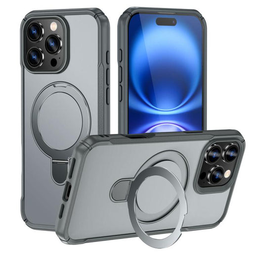 For iPhone 16 Pro Max Skin Feel Magnetic Holder MagSafe Phone Case(Grey) - BaskiFit