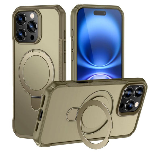 For iPhone 16 Pro Max Skin Feel Magnetic Holder MagSafe Phone Case(Khaki) - BaskiFit