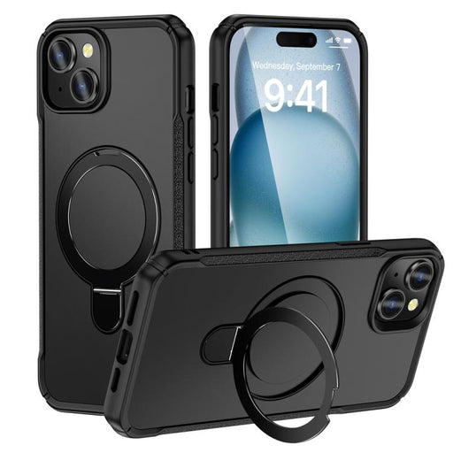 For iPhone 15 Skin Feel Magnetic Holder MagSafe Phone Case(Black) - BaskiFit