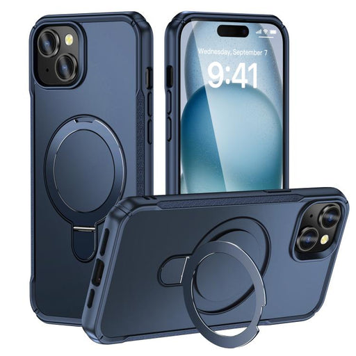 For iPhone 15 Plus / 14 Plus Skin Feel Magnetic Holder MagSafe Phone Case(Royal Blue) - BaskiFit