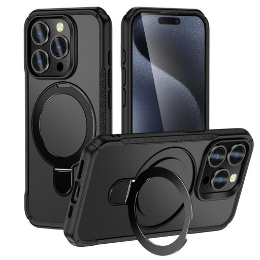 For iPhone 15 Pro Skin Feel Magnetic Holder MagSafe Phone Case(Black) - BaskiFit