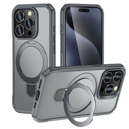 For iPhone 15 Pro Skin Feel Magnetic Holder MagSafe Phone Case(Grey) - BaskiFit