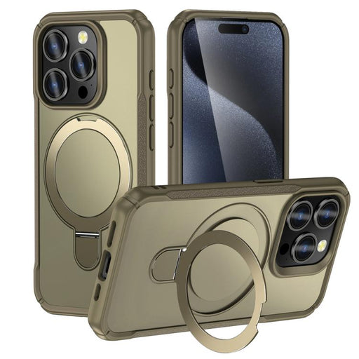 For iPhone 15 Pro Skin Feel Magnetic Holder MagSafe Phone Case(Khaki) - BaskiFit