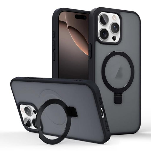 For iPhone 16 Pro Max Skin-feel Ring MagSafe Holder Phone Case(Black) - BaskiFit