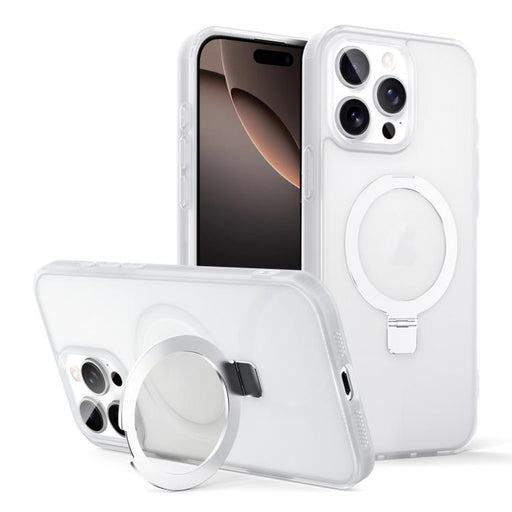 For iPhone 16 Pro Max Skin-feel Ring MagSafe Holder Phone Case(Transparent White) - BaskiFit