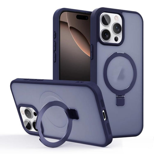 For iPhone 16 Pro Max Skin-feel Ring MagSafe Holder Phone Case(Dark Blue) - BaskiFit