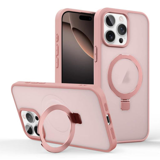 For iPhone 16 Pro Max Skin-feel Ring MagSafe Holder Phone Case(Pink) - BaskiFit