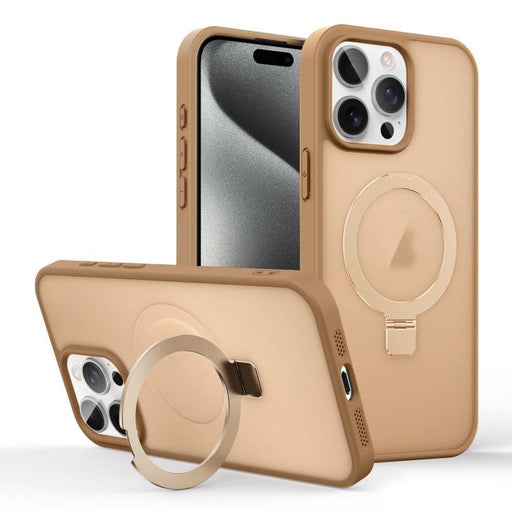 For iPhone 15 Pro Skin-feel Ring MagSafe Holder Phone Case(Desert Gold) - BaskiFit