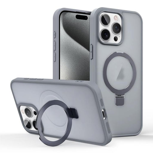 For iPhone 15 Pro Skin-feel Ring MagSafe Holder Phone Case(Titanium Gray) - BaskiFit