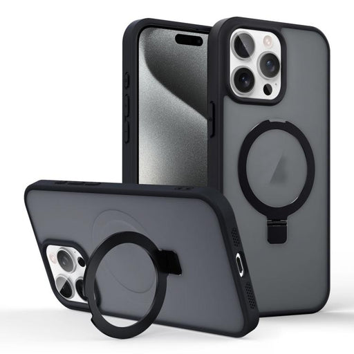 For iPhone 15 Pro Skin-feel Ring MagSafe Holder Phone Case(Black) - BaskiFit