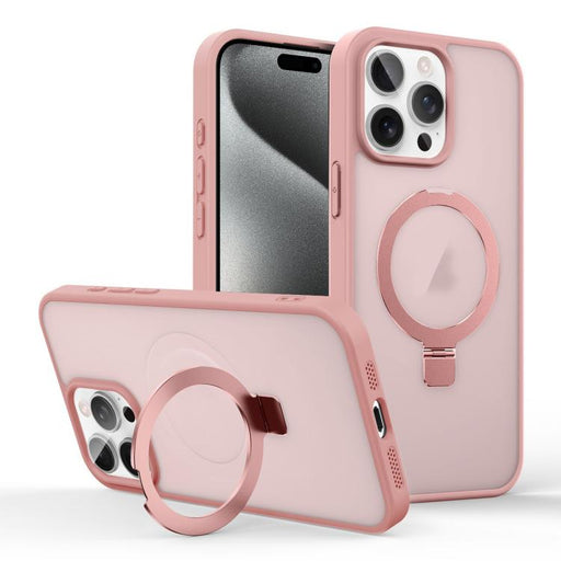 For iPhone 15 Pro Skin-feel Ring MagSafe Holder Phone Case(Pink) - BaskiFit