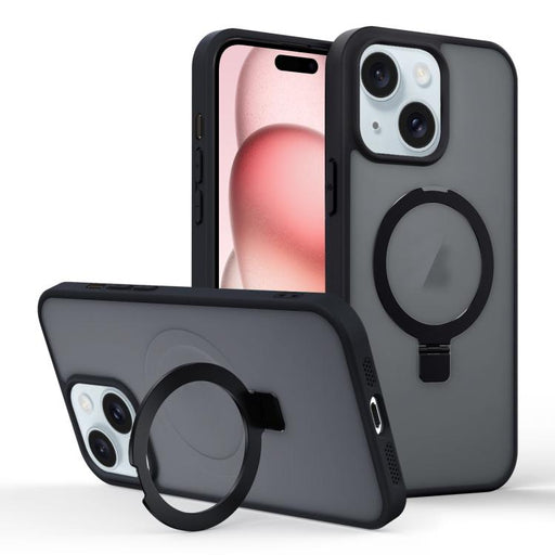 For iPhone 15 Plus Skin-feel Ring MagSafe Holder Phone Case(Black) - BaskiFit
