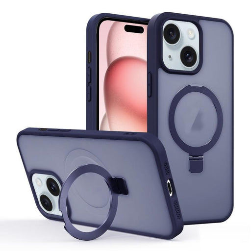 For iPhone 15 Plus Skin-feel Ring MagSafe Holder Phone Case(Dark Blue) - BaskiFit